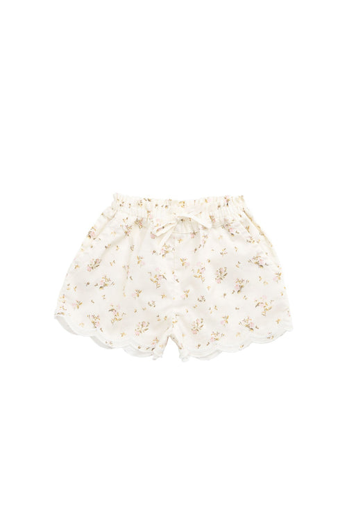 Short en coton biologique imprimé floral antique avec taille élastique pour bébés et petites filles de 6 mois à 3 ans