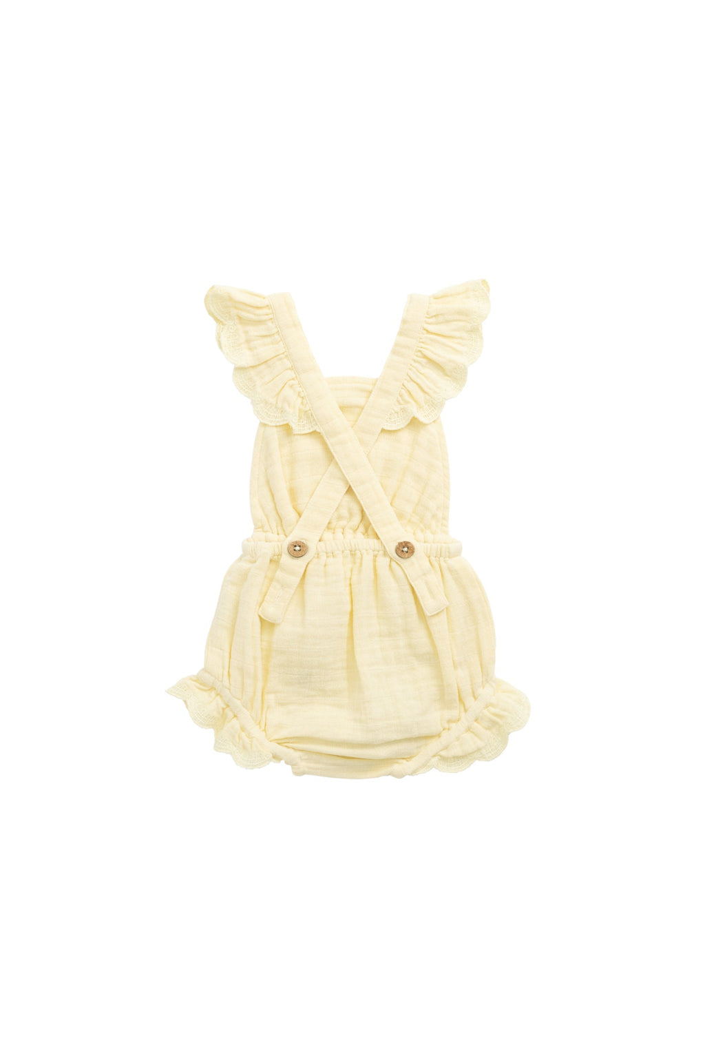 Salopette en mousseline de coton biologique jaune soleil uni avec bretelles à nouer pour petites filles de 3 ans