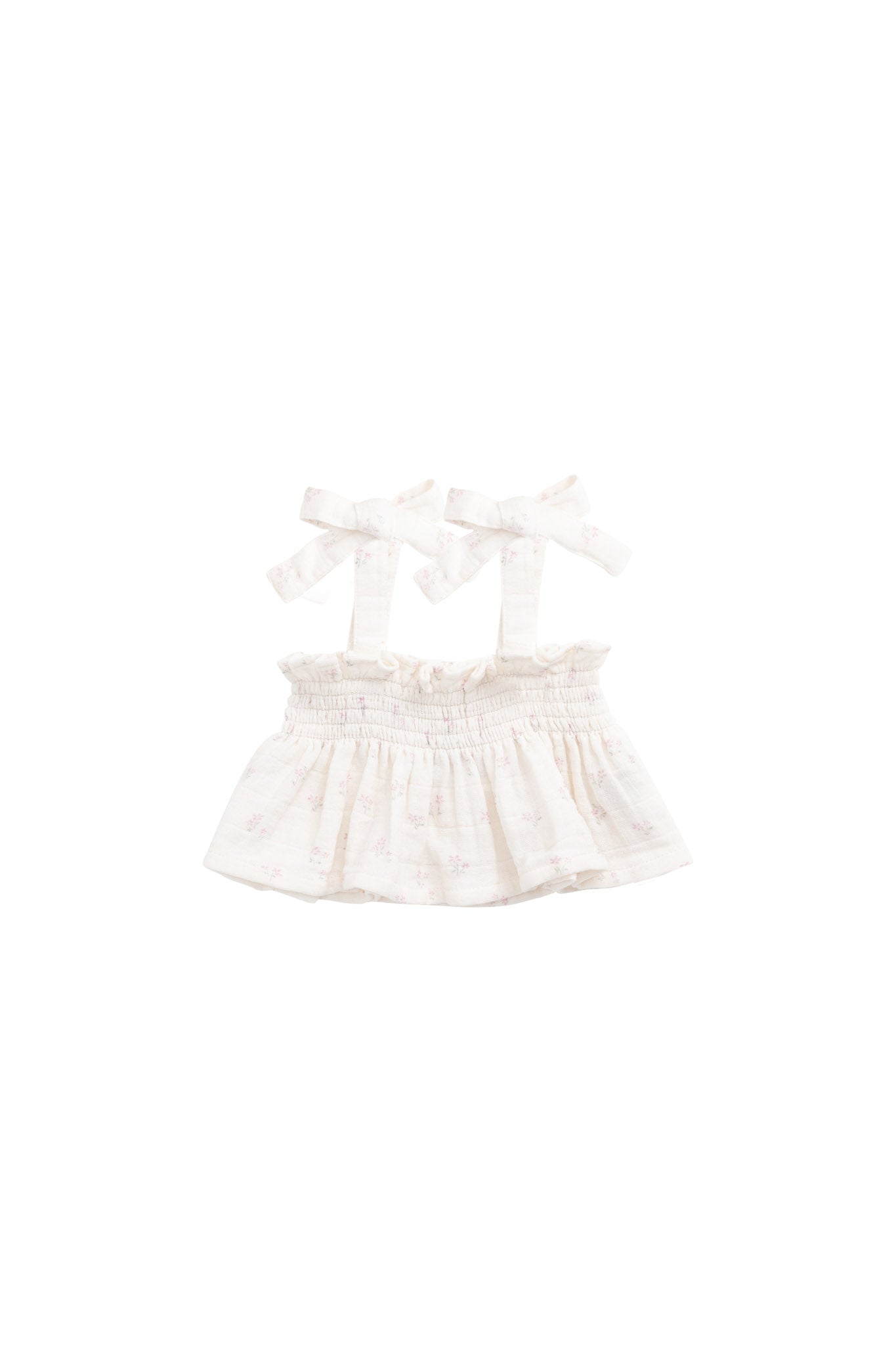 Haut Camisole en Mousseline de Coton Bio Rose Pâle à Petites Fleurs Romantique avec Corps Smocké et Bretelles à Nouer pour Bébé Fille 0-3M