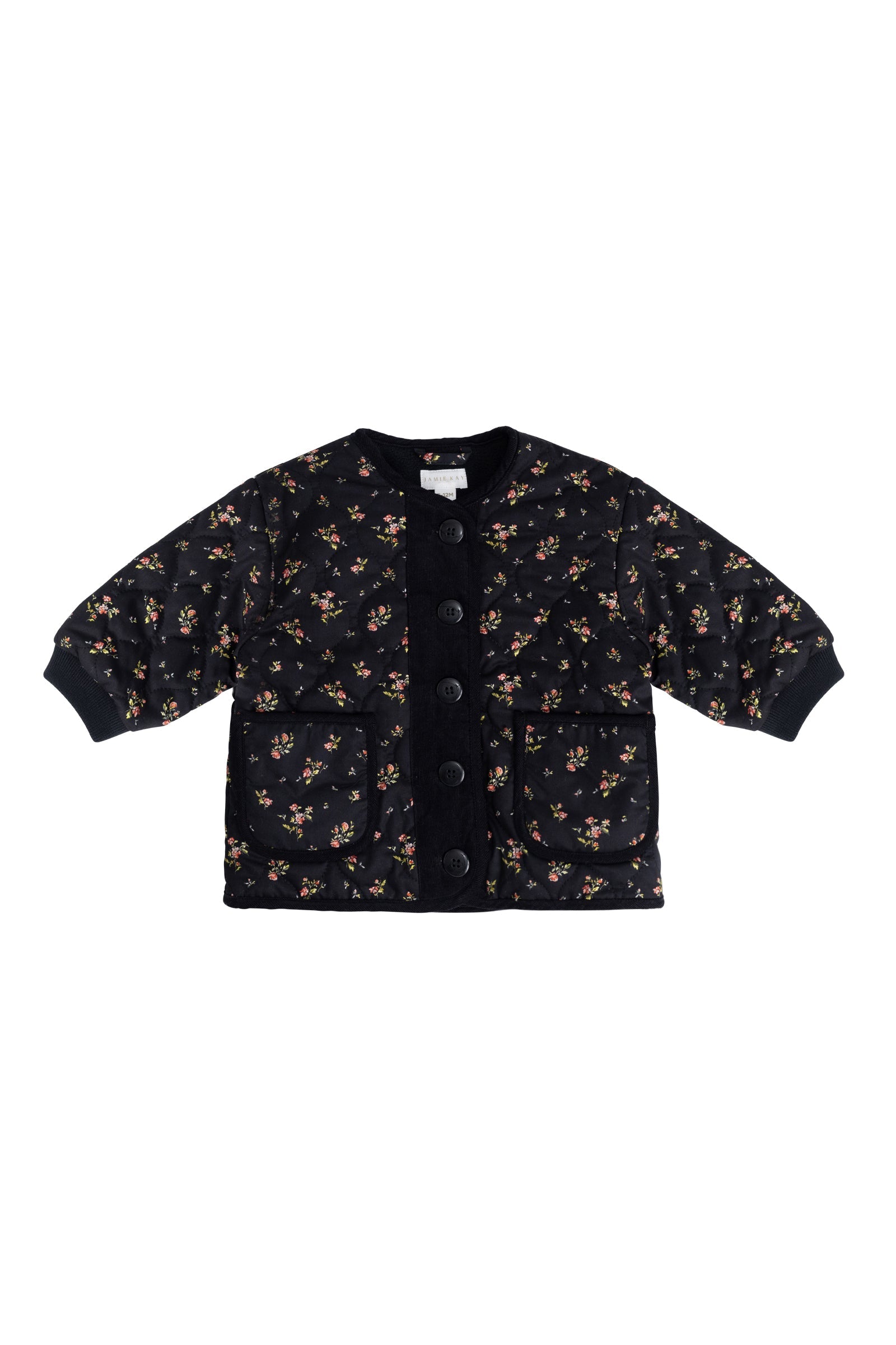 Veste en coton à motif floral noir romantique avec boutonnage sur le devant pour bébés et fillettes