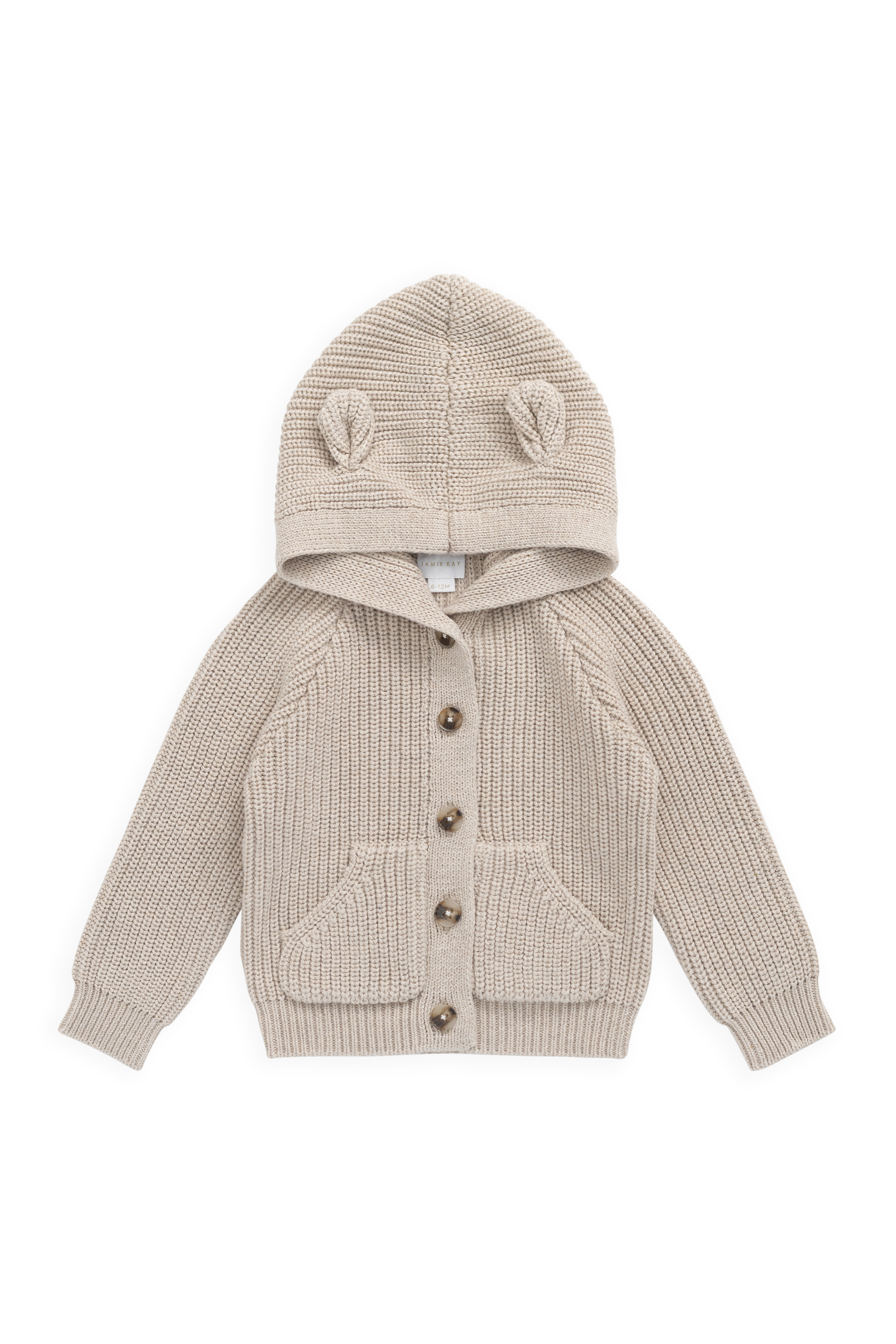 Gilet en Coton Tricoté Classique à Capuche et Boutonné en Avoine pour Bébés et Petits Garçons 0-5 Ans