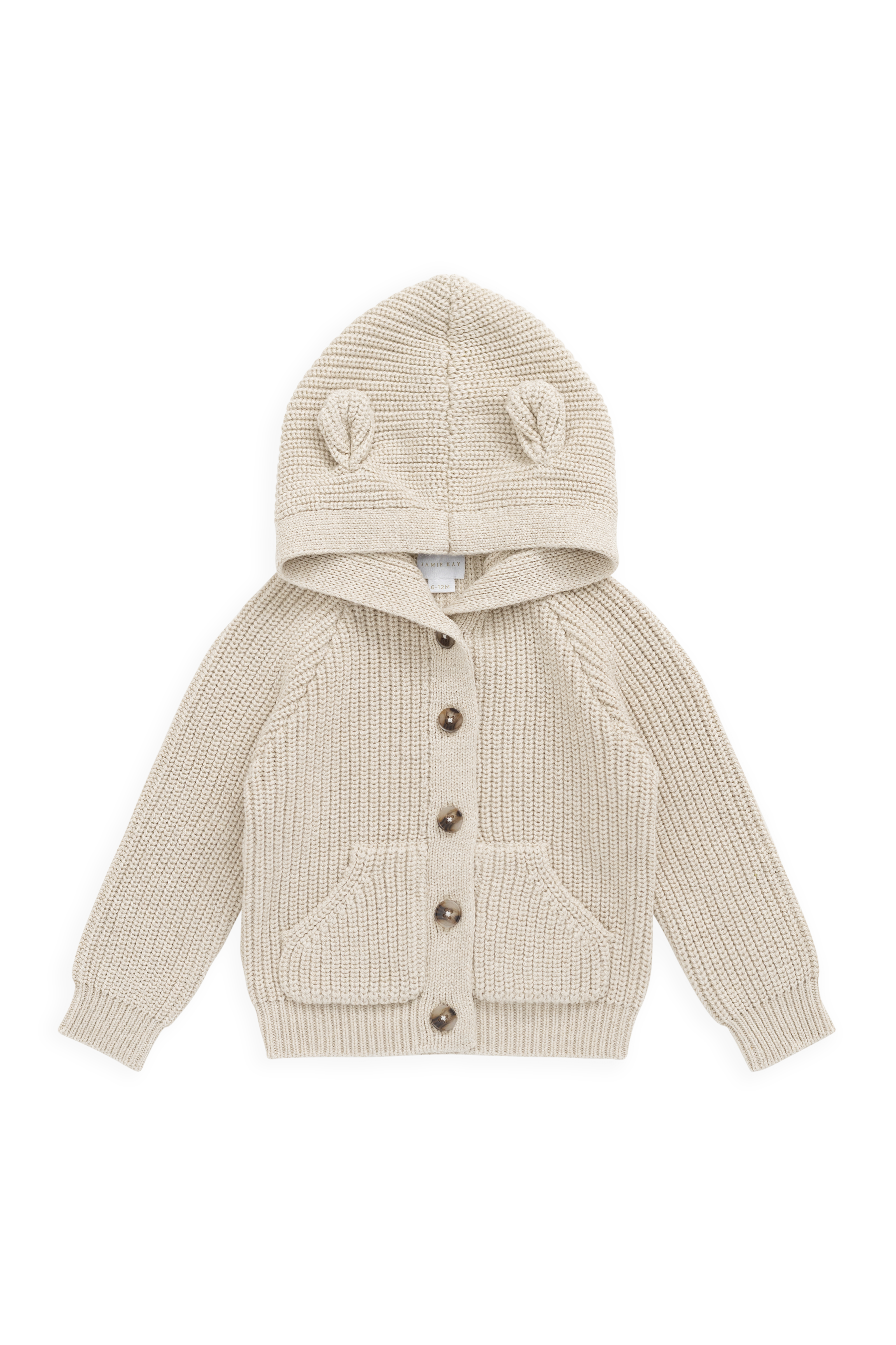 Gilet tricoté en coton à capuche oreilles avec poches avant pour bébés et tout-petits garçons de 0 à 5 ans