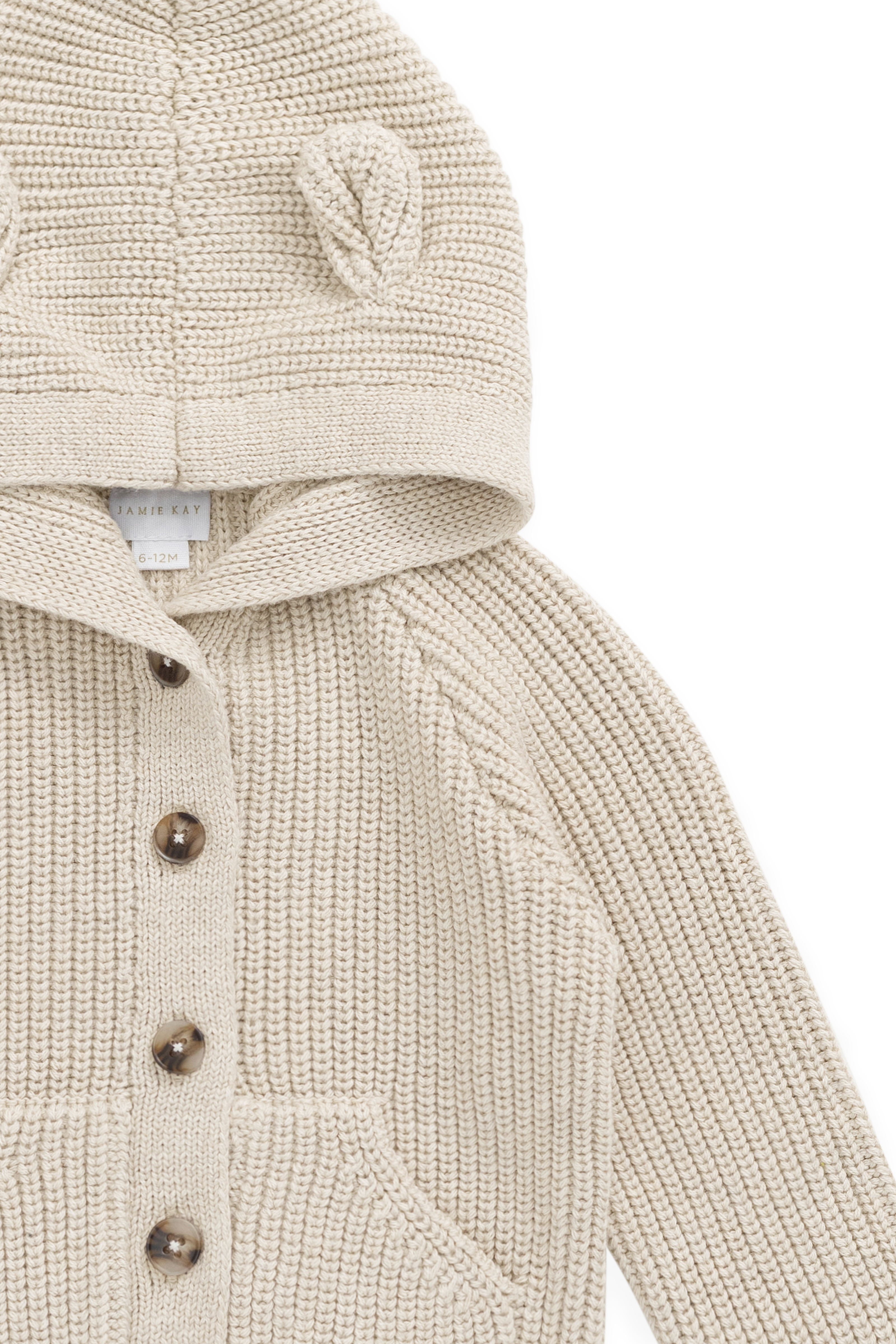 Gilet tricoté en coton à capuche oreilles avec poches avant pour bébés et tout-petits garçons de 0 à 5 ans
