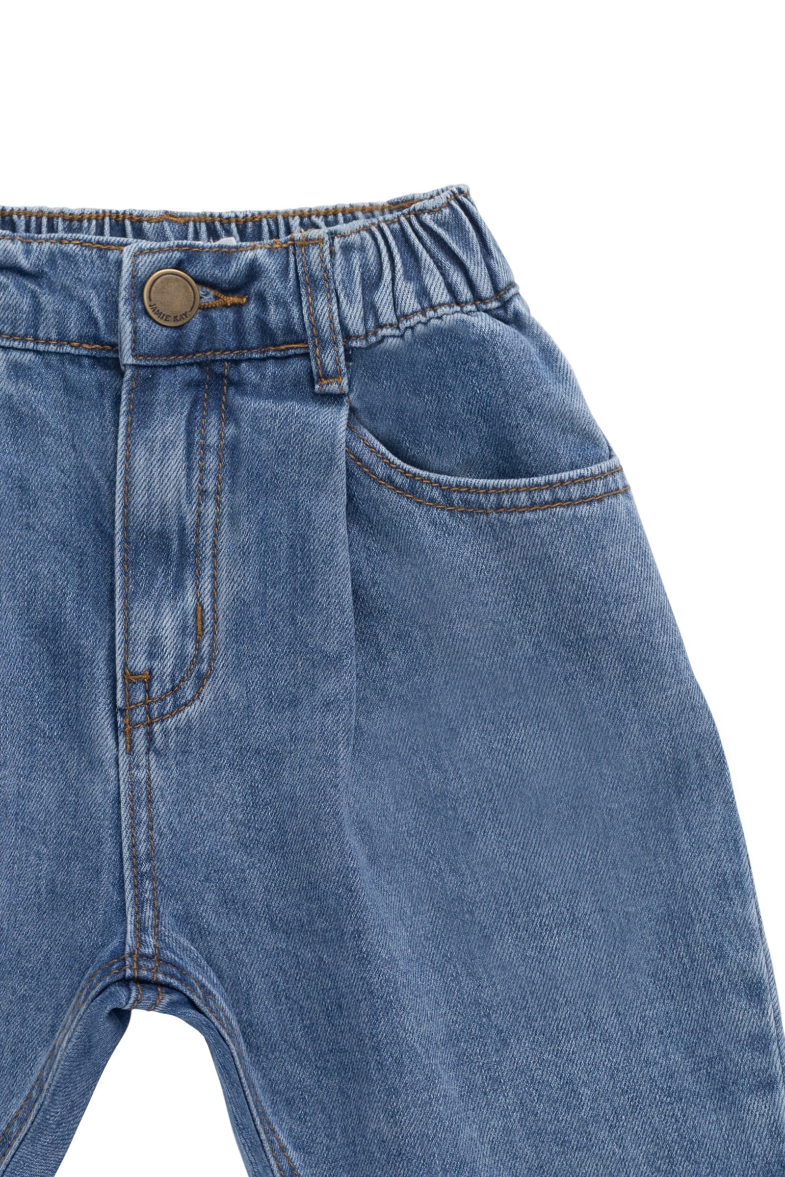 Pantalon en denim de coton uni, coupe décontractée et style vintage, avec taille élastique pour garçons de 4 à 5 ans