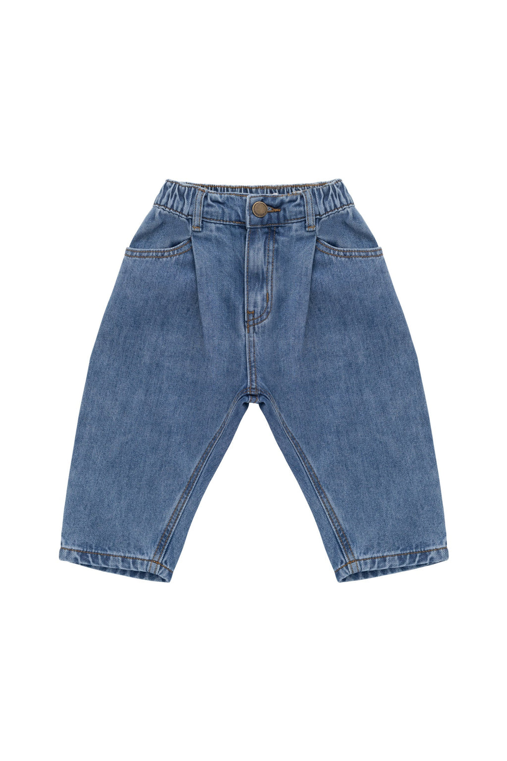 Pantalon en denim de coton uni, coupe décontractée et style vintage, avec taille élastique pour garçons de 4 à 5 ans