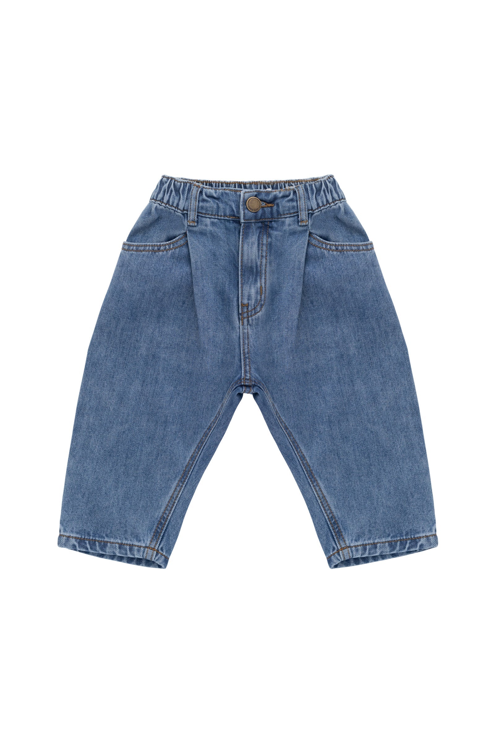 Pantalon en denim de coton uni, coupe décontractée et style vintage, avec taille élastique pour garçons de 4 à 5 ans