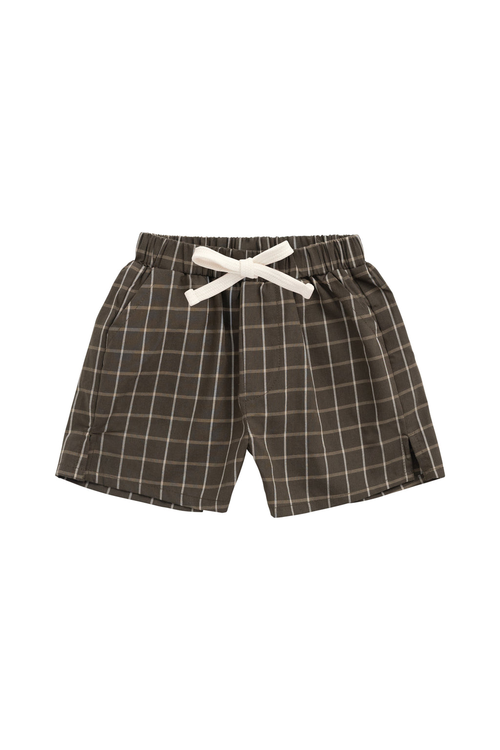 Short en coton biologique à grille panachée avec taille élastique pour bébés et tout-petits garçons 6 mois-1 an