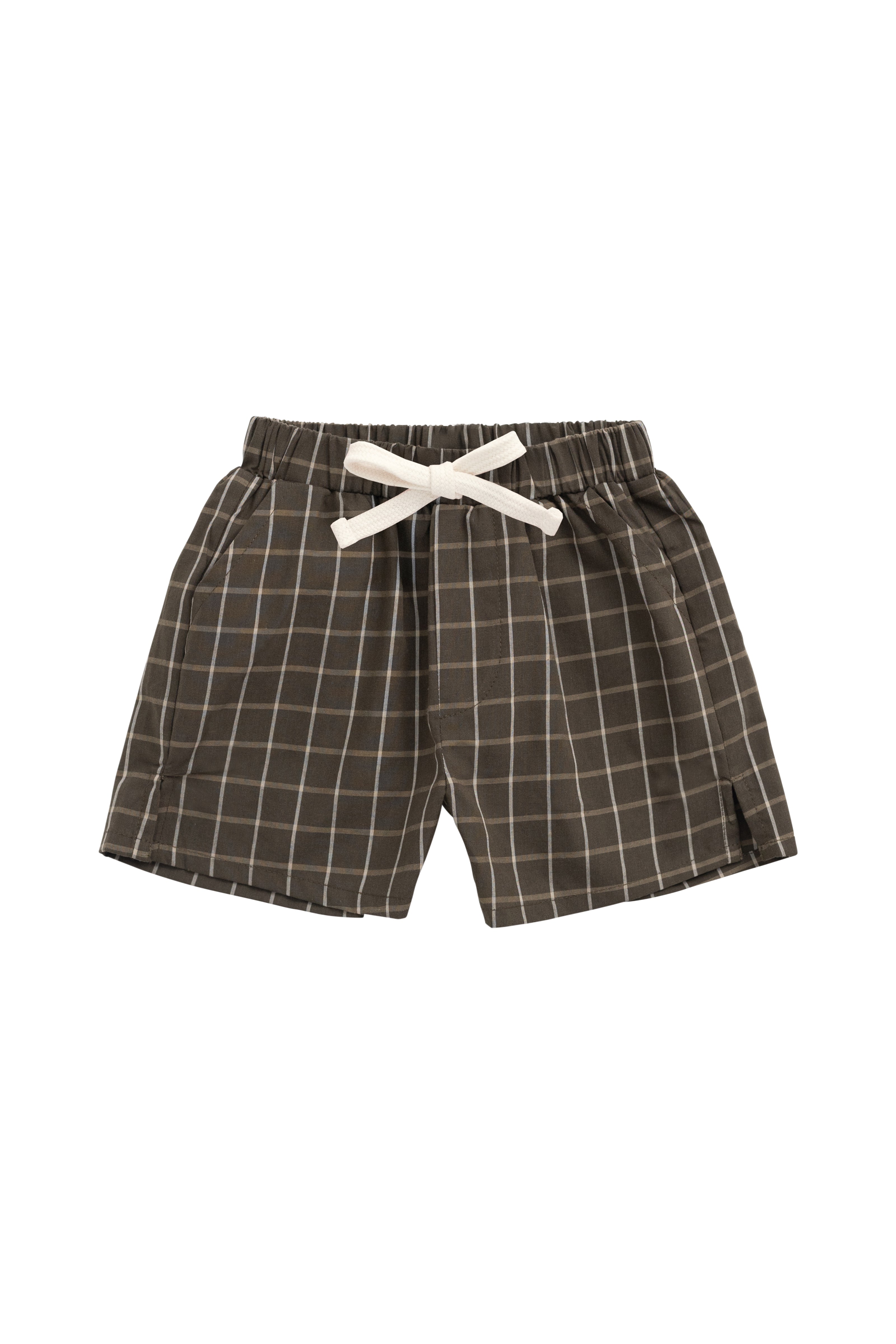 Short en coton biologique à grille panachée avec taille élastique pour bébés et tout-petits garçons 6 mois-1 an