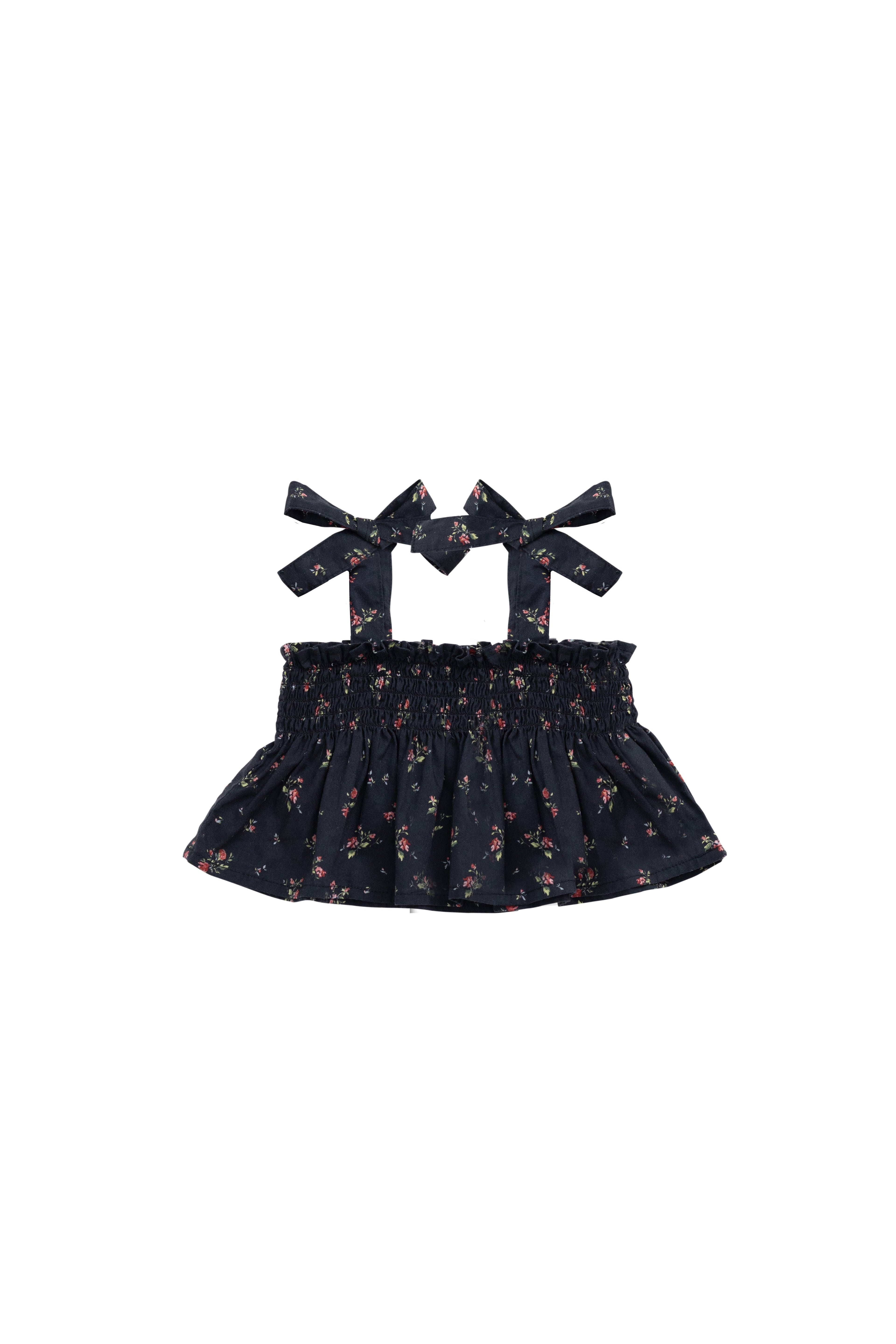 Haut classique noir en coton biologique à fleurs avec volants pour bébés et petites filles de 0 à 6 ans