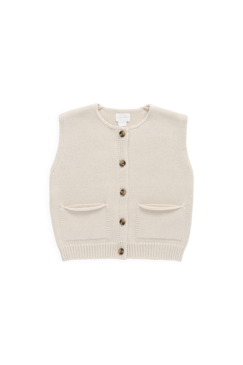 Gilet en maille de coton uni vanille classique sans manches avec boutons sur le devant et poches plaquées pour les tout-petits garçons de 6 mois à 8 ans