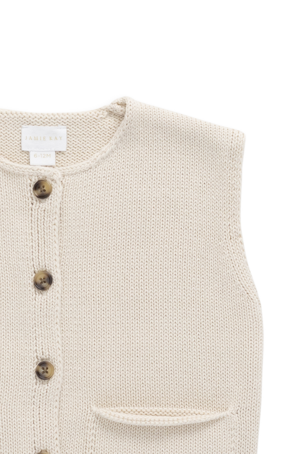 Gilet en maille de coton uni vanille classique sans manches avec boutons sur le devant et poches plaquées pour les tout-petits garçons de 6 mois à 8 ans