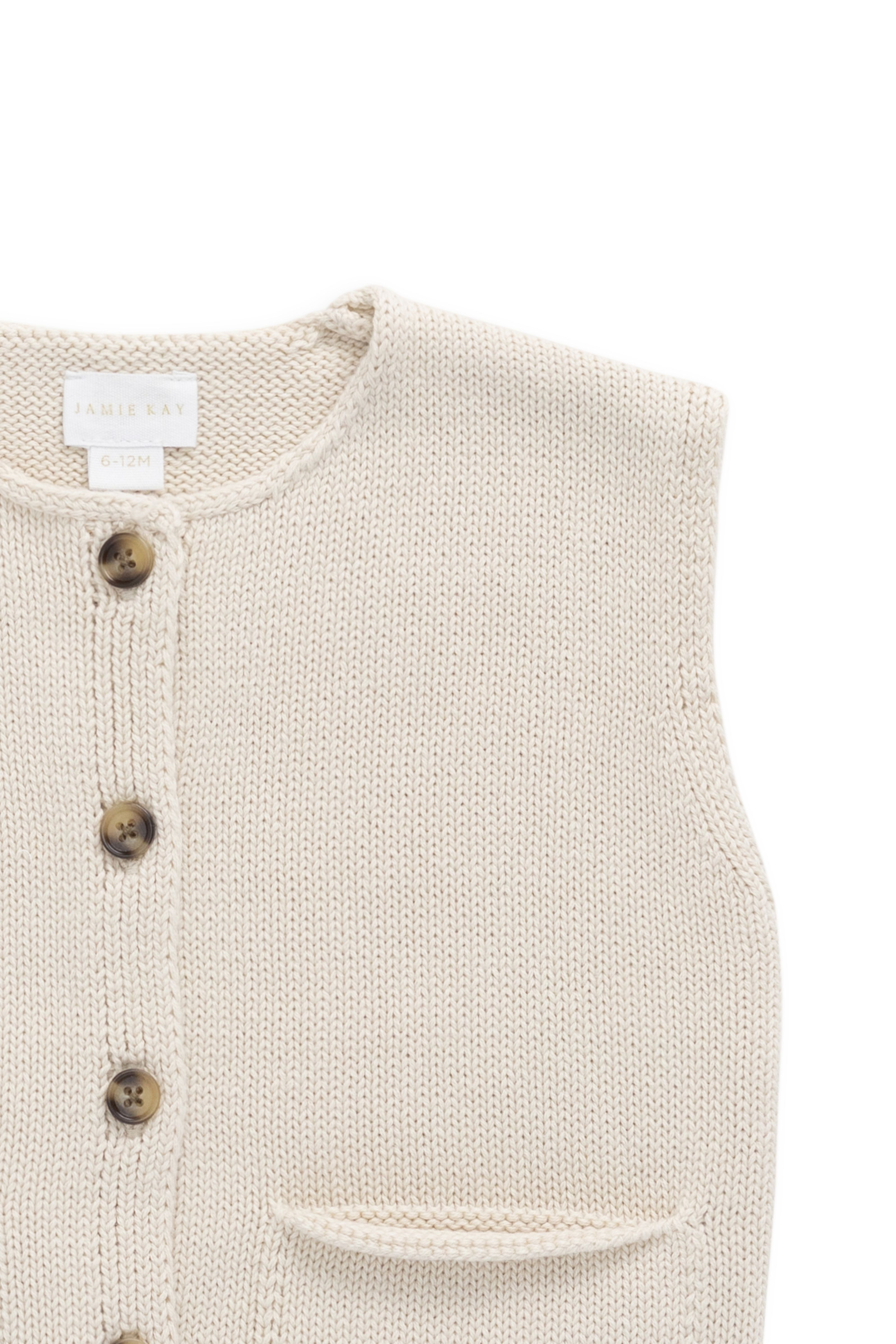 Gilet en maille de coton uni vanille classique sans manches avec boutons sur le devant et poches plaquées pour les tout-petits garçons de 6 mois à 8 ans