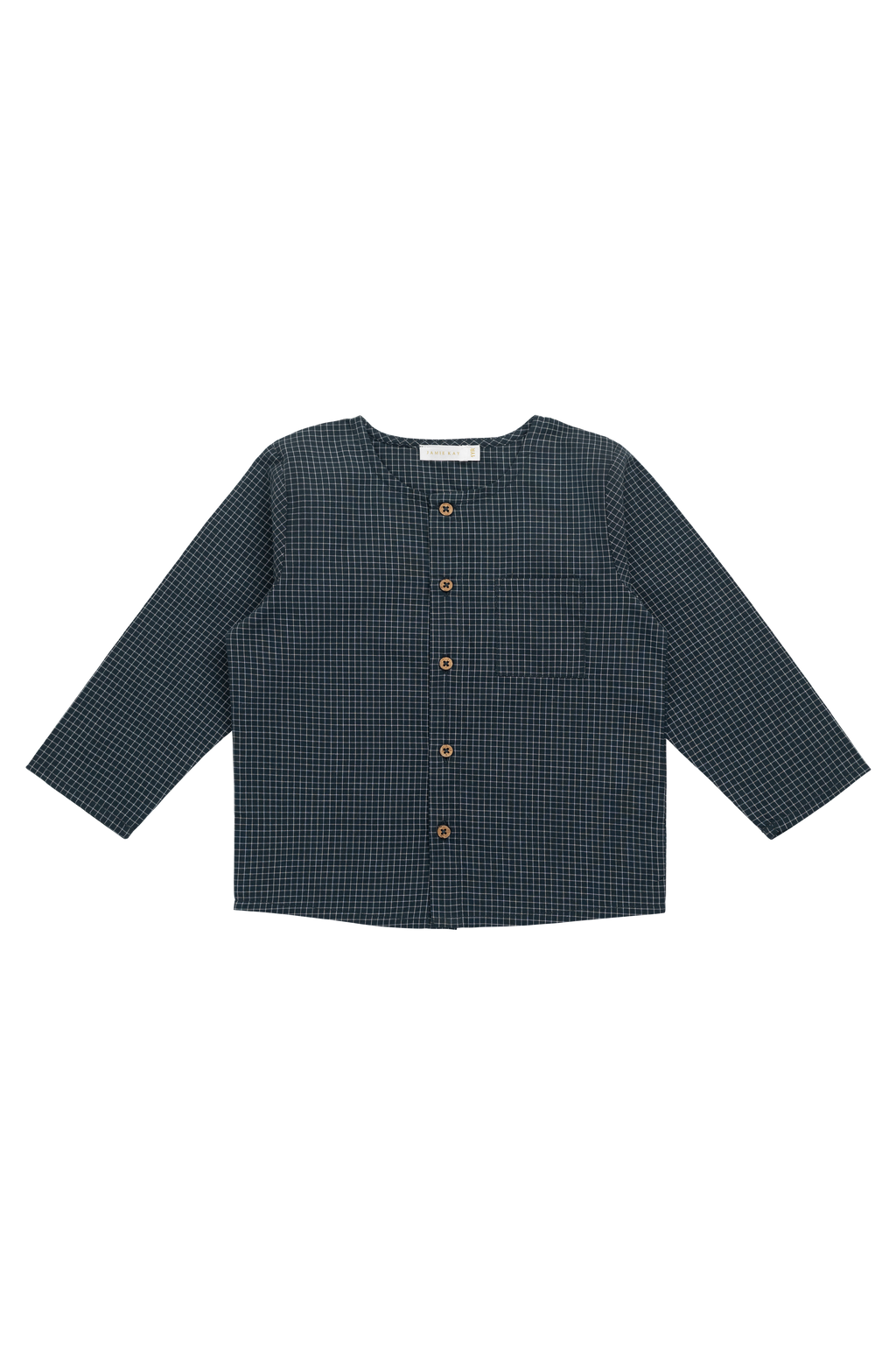 Haut bébé et enfant en coton biologique à carreaux Forest Grid avec patte de boutonnage (garçons de 0 à 4 ans)